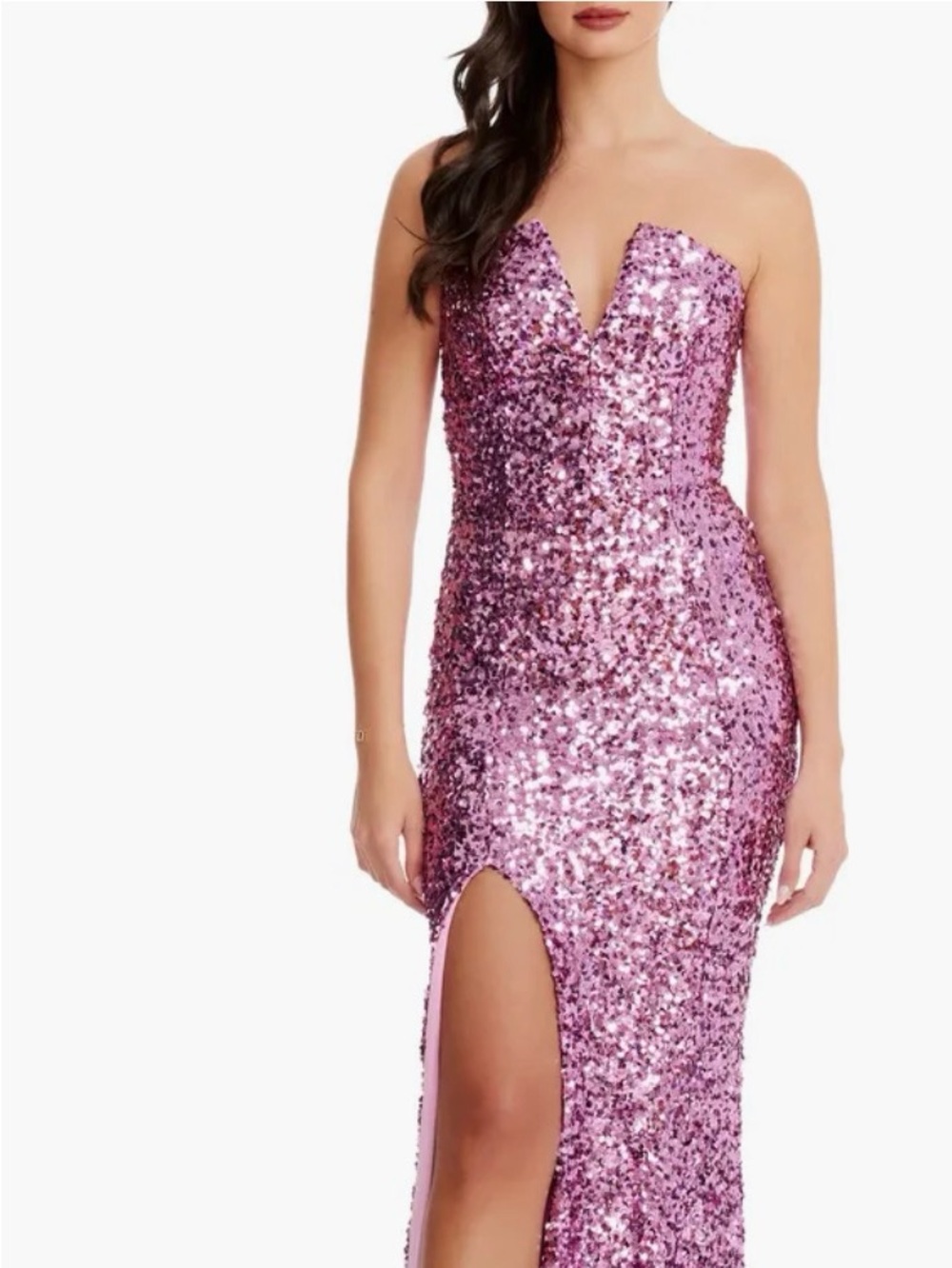 NEW Dress the Population Fernanda Lilac Pink Purple Sequin Strapless Gown Sz L